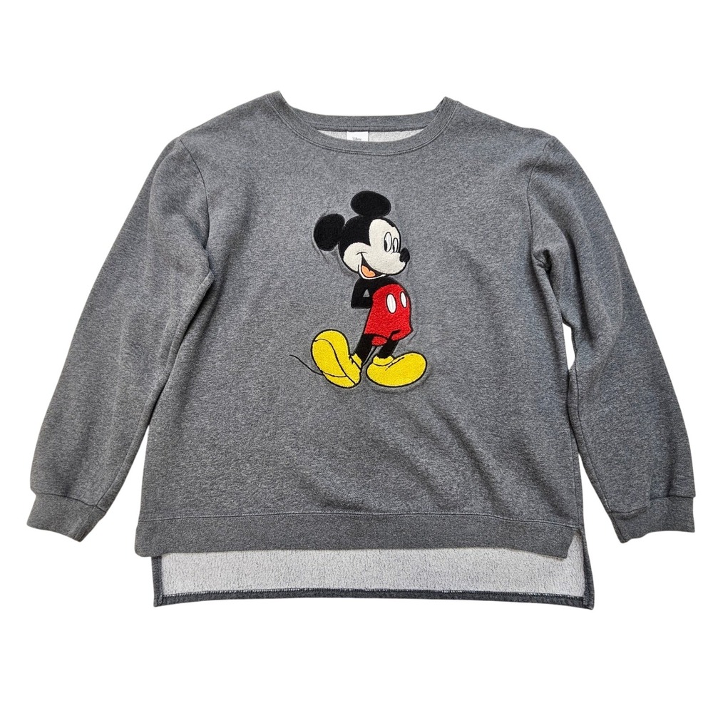 Disney Mickey Mouse Charcoal Gray Chenille Patch High-Low Sweatshirt XXL MYSJMX9